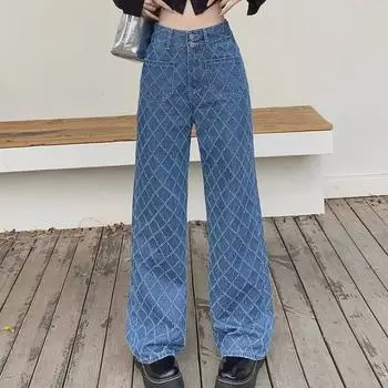 2023 Осень/Зима Высокая Талия Свободные Узкие Прямые Джинсы Для Женщин 4XL