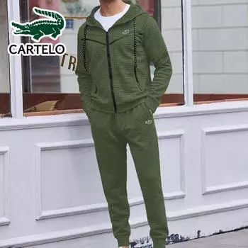 2023 осень/зима вышитая мужская модная тенденция повседневная маленькая клетчатая толстовка с капюшоном на молнии комплект S хаки