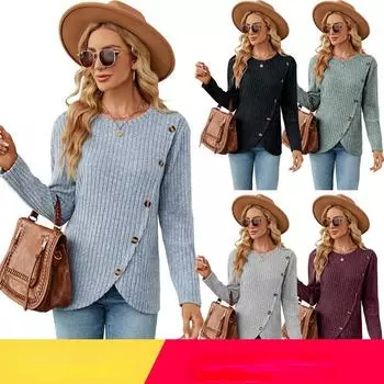 2023 Осень/зима женская повседневная футболка с длинным рукавом и круглым вырезом S чёрный