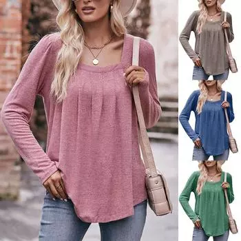 2023 Осень/зима женская повседневная футболка с длинными рукавами и объемными рукавами S чёрный