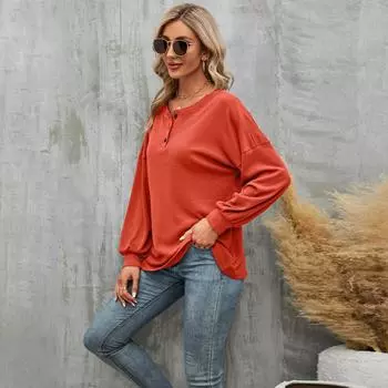 2023 Осень/зима женская повседневная свободная футболка с рукавами-пузырьками на пуговицах Топ S
