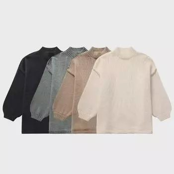 2023 Осень/Зима Женская уличная мода Свободный свитер с рукавами-фонариками Small грязно-белый