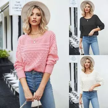 2023 осень/зима женский круглый вырез ажурный ромбовидный свитер сексуальный пуловер свитер S