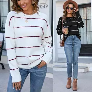 2023 Осень/зима женский повседневный свитер полосатый свитер водолазка свитер S белый