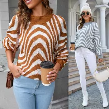 2023 осень/зима женский повседневный свитер с леопардовым принтом модный вязаный свободный свитер с полуводолазкой S серый