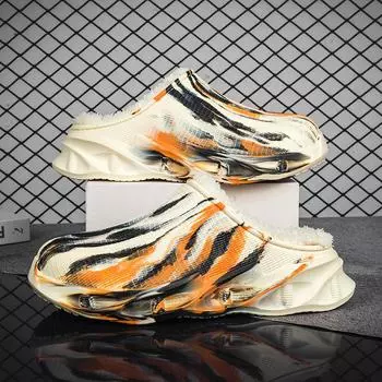 2023 осенне-зимние хлопковые тапочки, плюшевые тапочки, мужские тапочки на толстой подошве, противоскользящие теплые тапочки для улицы, женские тапочки 36-37 чёрный