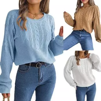 2023 осенне-зимний модный женский повседневный свитер с рукавами-фонариками S хаки