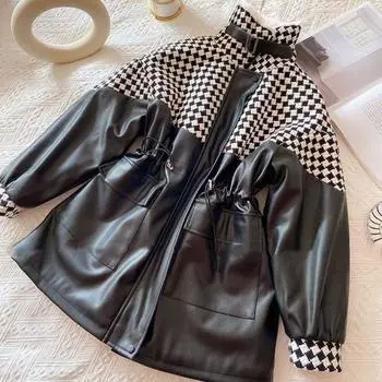 2023 Осенне-зимняя бархатная утолщенная свободная куртка из искусственной ворса в шахматную клетку XL чёрный