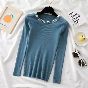 2023 Осенний свитер, зимняя мода, женский тонкий пуловер с круглым вырезом и длинным рукавом, нижние свитера, офисный вязаный верх, трикотаж 28743 One Size восторг