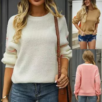 2023 Осенний женский повседневный свитер, свободный свитер большого размера с круглым вырезом S белый