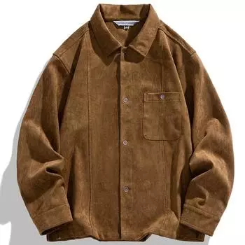 2023 Осенняя новая мужская рубашка из замшевой ткани, флисовая уличная куртка с длинными рукавами и лацканами, однотонная высококачественная повседневная рубашка на пуговицах M