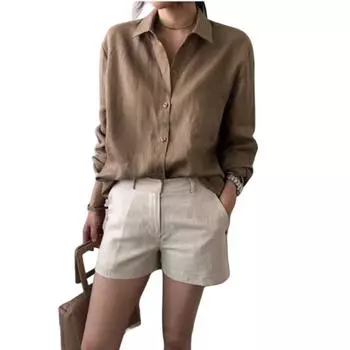 2023 Осенняя новая рубашка с длинным рукавом, женский свободный универсальный топ S белый