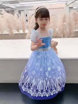 2023 платье принцессы для маленьких девочек, детский костюм Снежной королевы, платье с аксессуарами, косплей, вечеринка на день рождения, Хэллоуин, Рождественский подарок 100(2-3 Years) синий