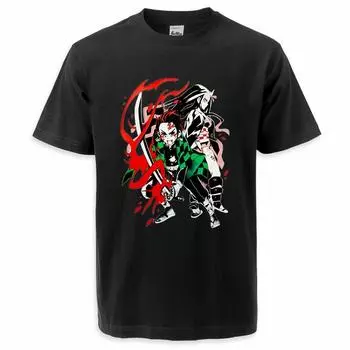 2023 популярные японские аниме «Убийца демонов», футболки Mangas, мужская футболка Tanjirou Kimetsu No Yaiba, хип-хоп, одежда в стиле Харадзюку, уличная одежда S чёрный