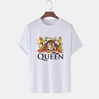 2023 Повседневная летняя хлопковая футболка с принтом QUEEN, свободная футболка с коротким рукавом и круглым вырезом для влюбленных, женские топы S белый