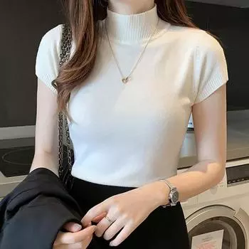 2023 повседневные вязаные женские топы, женская одежда, Blusas, летняя однотонная тонкая водолазка, блузка, модная шикарная корейская одежда 8622 5 зелёный