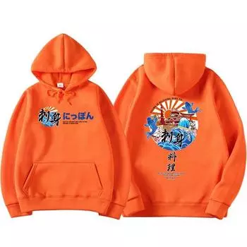 2023 японская Harajuku сашими кухня печать мужские толстовки флисовая толстовка хип-хоп уличная толстовка S синий