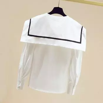 2023 Ранняя осень, белая блузка с матросским воротником, женская свободная элегантная рубашка с длинным рукавом, женский офисный топ в академическом стиле 28550 S белый