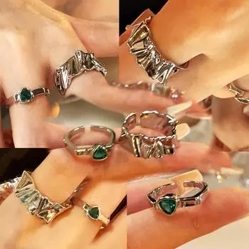 2023 Роскошное кольцо в европейском франке Модное женское кольцо из двух частей Набор из двух частей Регулировка открытия Алмазная летучая мышь Резьба Очарование Вечеринка Старинные ювелирные изделия Панк-кольцо серебряный
