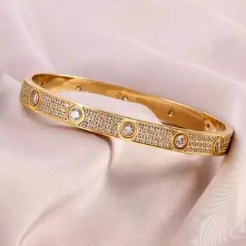 2023 Роскошные женские браслеты из 18-каратного золота с цирконом, не выцветают, мужские браслеты из титановой стали, пара, подарки высокого ювелирного искусства 16cm