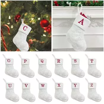 2023 Рождественские носки Белые снежинки с буквами алфавита Рождественский подарок Рождественская елка Вязание Xm R9A0 B-1pcs