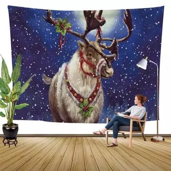 2023 Рождественский гобелен с изображением лося, украшение в виде Санта-Клауса, фоновая ткань, украшение для праздничной вечеринки, подвесная ткань 95X73