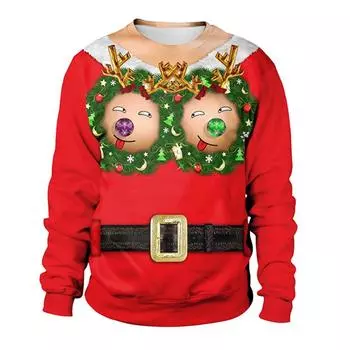 2023 Рождественский свитер с круглым вырезом и забавным узором с цифровой печатью Свитер для пары S
