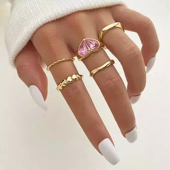 2023 розовое кольцо с драгоценными камнями, элегантное золотое роскошное блестящее гламурное женское летнее кольцо с простым аксессуаром, комплект колец с баской золотой