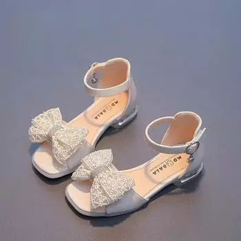 2023 Сандалии на высоком каблуке для девочек в стиле принцессы, модная и милая детская обувь 26 чёрный
