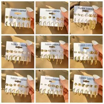 2023 Серьги-гвоздики Темперамент Серьги-гвоздики для девочек Набор Маленькие серьги Женские модные серьги 1 золотой