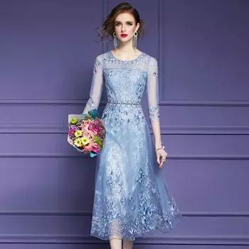 2023 Сетчатое платье с вышивкой, женское весеннее, модное, уникальное, супер бессмертное, длинное платье из бисера, нового века