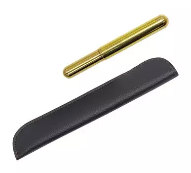 2023 Шариковая ручка из цельной латуни в форме пули со стильным чехлом для ручки из синтетической кожи, завинчивающийся колпачок (T23-LS042-EGS2023)