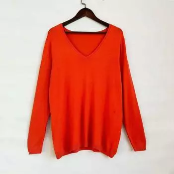 2023 Spring & Fall New Arrival Plus Size V Neck Thin Loose, Simple and All-Matching Comfortable Soft Pure Color Long Sleeves Knitwear Orange color M