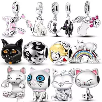 2023 Стерлингового Серебра 925 пробы Ленивый Кот Коллекция Подвески Подвески Бусины Отпечаток Лапы Подходит ОригинальныйНовый DIY Браслет Подарок Женские Ювелирные Изделия