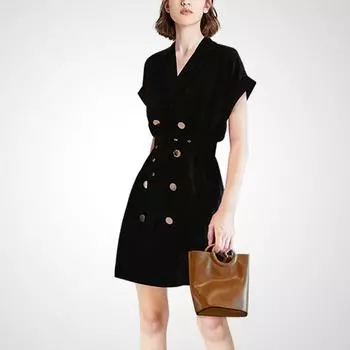 2023 Summer New Slim Looking Elegant Double-Breasted Dress Black-color 2XL