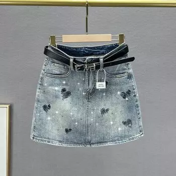 2023 Summer Slim Fit Slim Looking Ins Short Skirt Hot Rhinestone Blue XL