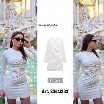 2023 Summer White Long Sleeve Pleated Dress - European & American Style Women s Fashion S