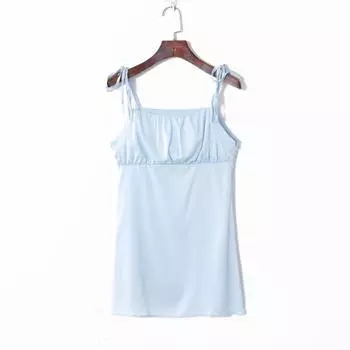 2023 Summer Women s Clothing Fashion European and American Style Pure Color Sexy Pleated Bandeau Slim-Fit Thin and Comfortable Inner Slip Dress Blue L