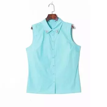2023 Summer Women s Clothing Fashion K-style Elegant Lapel Diamond Decorative Single-Breasted Loose All-Matching Sleeveless Shirt Green 22#