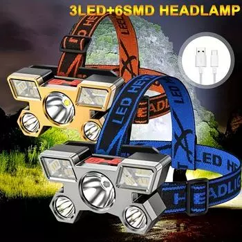 2023 светодиодный налобный фонарь сильный свет супер яркий налобный фонарик уличный перезаряжаемый фонарь для ночной рыбалки 5 источников света синий