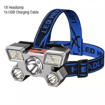 2023 светодиодный налобный фонарь сильный свет супер яркий налобный фонарик уличный перезаряжаемый фонарь для ночной рыбалки 5 источников света золотой