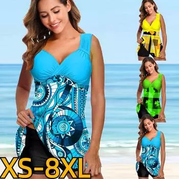 2023 Танкини Монокини Купальники из двух частей Летние купальники Новые женские сексуальные купальники Свободного размера Пляжная одежда Модный принт для плавания S зелёный