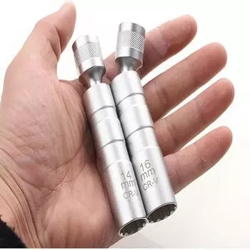 2023 Торцевой ключ для свечей зажигания, набор адаптеров 14 мм 16 мм, универсальный шарнир, гибкая головка, тонкая стенка, 3/8 дюйма, инструмент для ремонта автомобиля 14MM серебряный