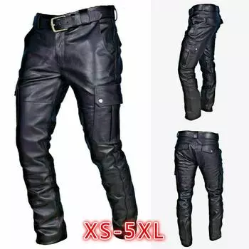2023 Trending European & American Casual Leather Pants with Colorful PU Straps S коричневый