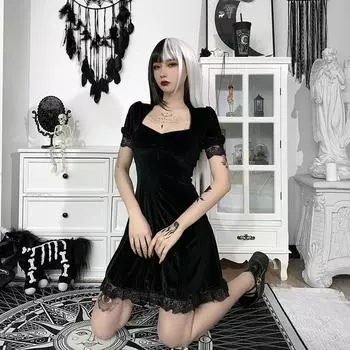 2023 Уличный стиль Персонализированный тонкий жилет с перекрестной бретелькой Женский темперамент Spice Girl Witch Бархатные платья с бретельками Женские короткие платья на бедрах Стиль вечеринки S чёрный