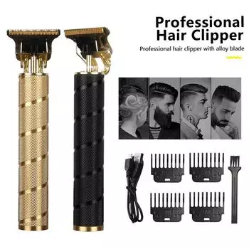 2023 USB-триммер для волос, электрическая машинка для стрижки волос, беспроводная бритва, триммер для мужчин, парикмахерская машина для резки, бритва T-Outliner, золотистый, черный None чёрный