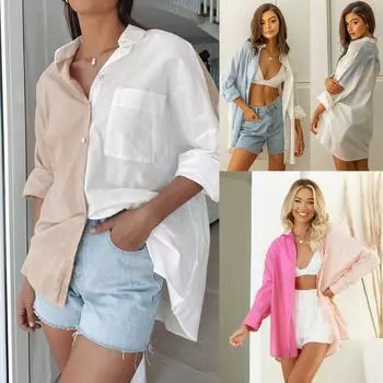 2023 Весенне-летняя женская блузка, свободная повседневная рубашка с длинными рукавами S