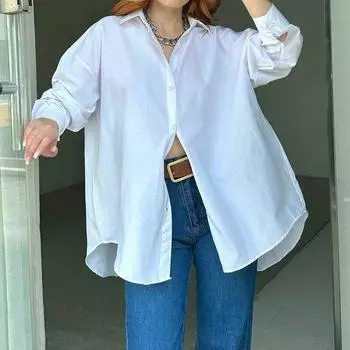 2023 Весенне-осенняя простая длинная блузка с лацканами, офисные рубашки с длинными рукавами и пуговицами сзади, женские модные свободные повседневные топы 29123 S орион