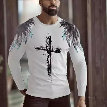 2023 Весна и осень Новая мужская футболка с длинным рукавом большого размера с 3D-цифровой печатью Модный круглый вырез S