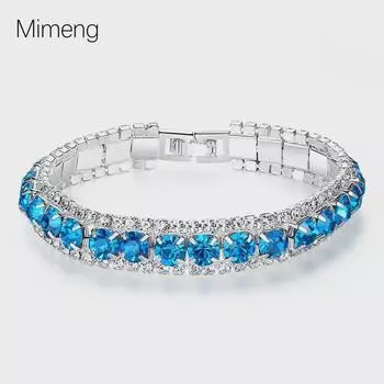 «2023 Высококачественный корейский браслет с синими кристаллами: Элегантные, роскошные и шикарные женские украшения для рук. зелёный